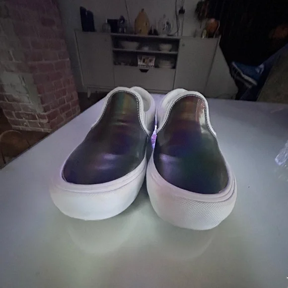 Vans Silver Slip-On Shoes EUC White with Iridescent Shiny Top and Fabulous Fit - Picture 12 of 13